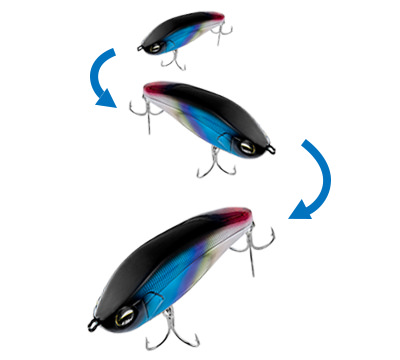 ただ巻きではゆったりと大きめのSを描くタイトスラロームアクションの流れる様な波動でシーバスにアピール。